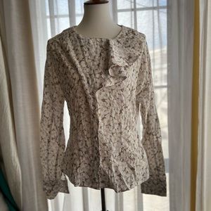 H&M blouse shirt drape pleat button Cardigan floral apron new- 8 small medium